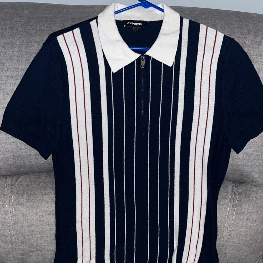 Express Men's Polo with Navy and White Stripes